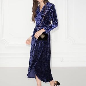 & Other Stories Crushed Velvet Wrap Dress Blue